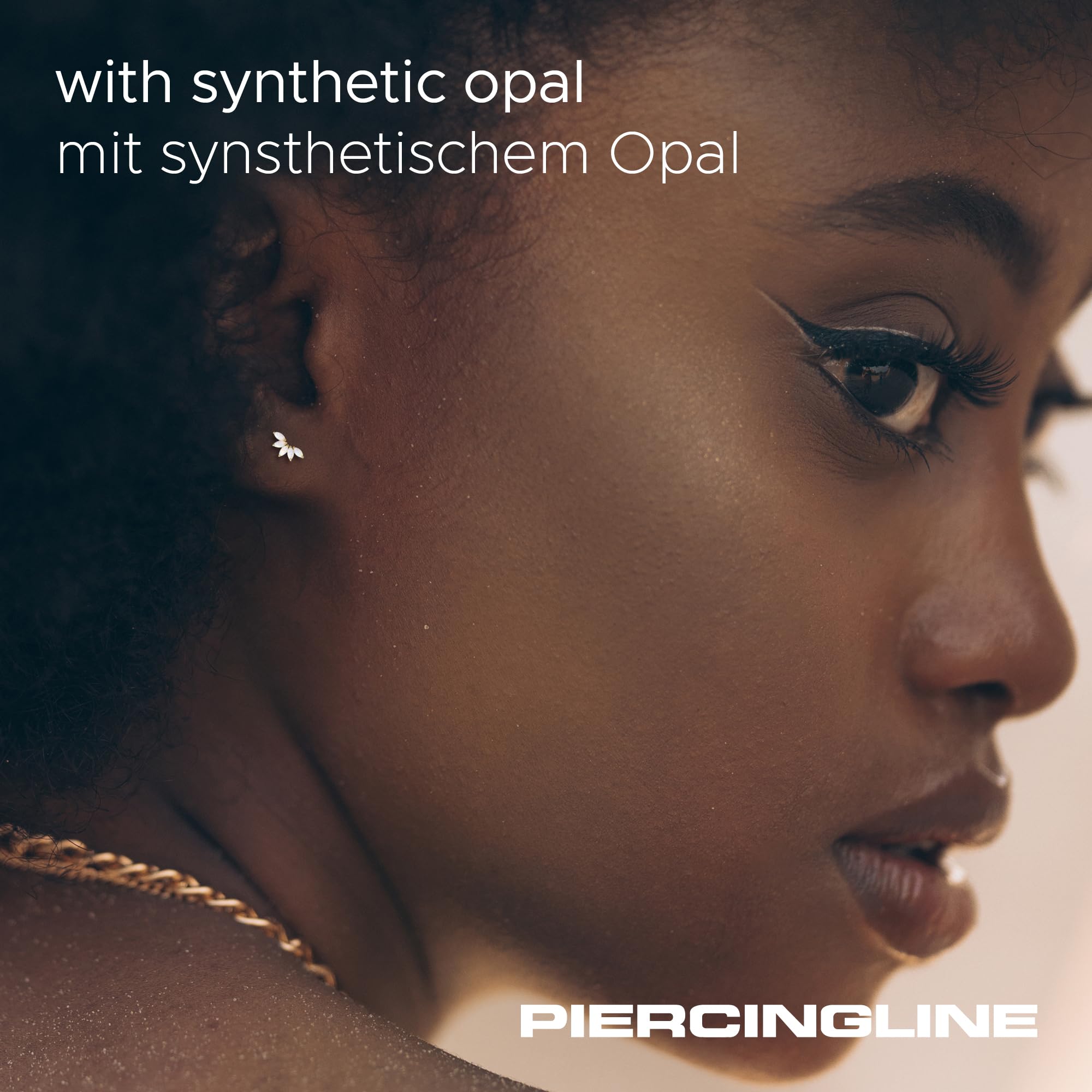 PIERCINGLINE 14 Karat Gold Ohr-Piercing Labret mit Innengewinde LOTUSBLÜTE + SYNTHETISCHE OPALE Farb & Größenauswahl