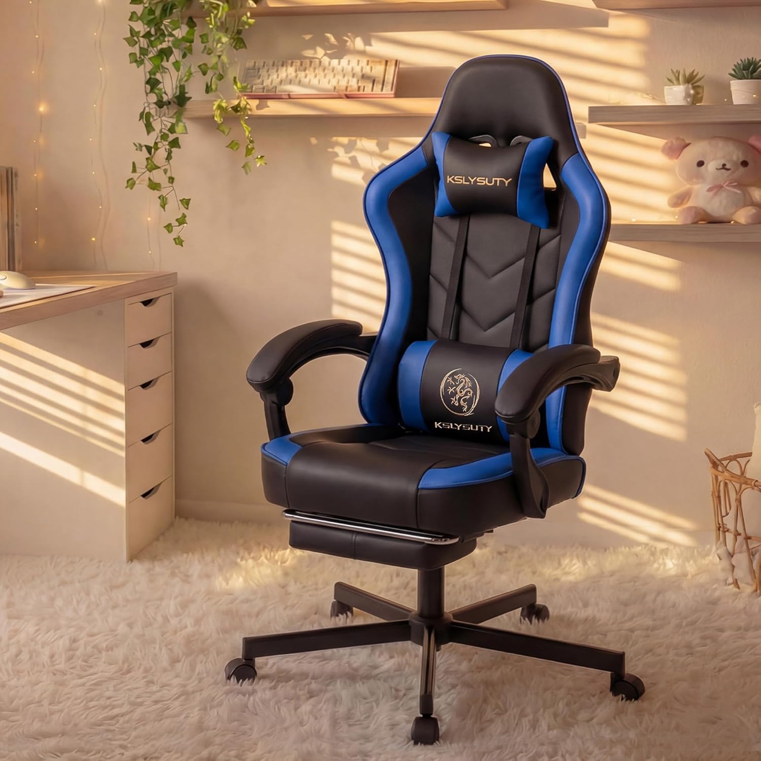 Ergonomic Office Chair Breathable Leather Pocket Spring Cushion Headrest