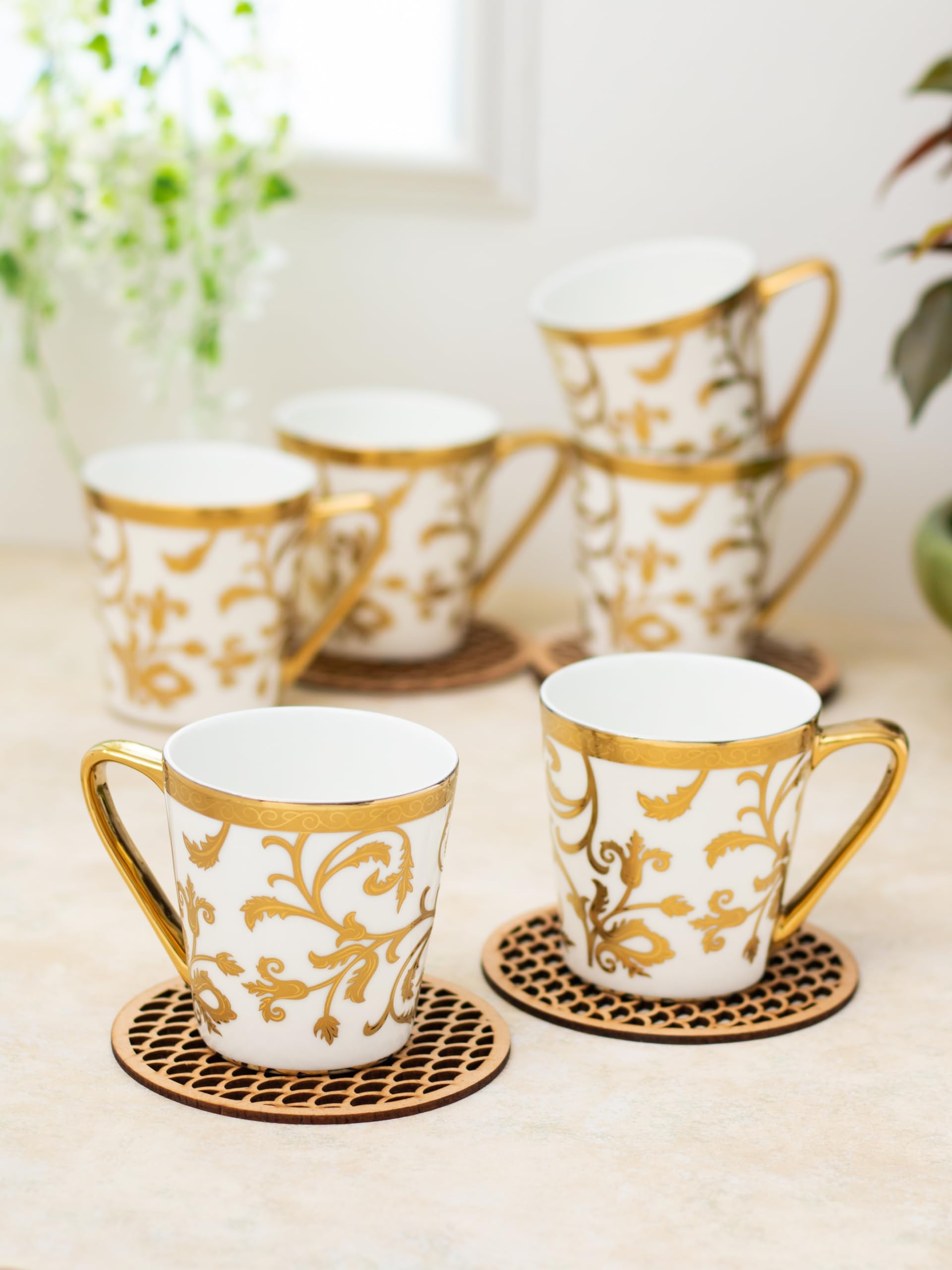 Buy Clay Craft Fine Ceramic Gold Printed Tea/Coffee Cup Set of 6
