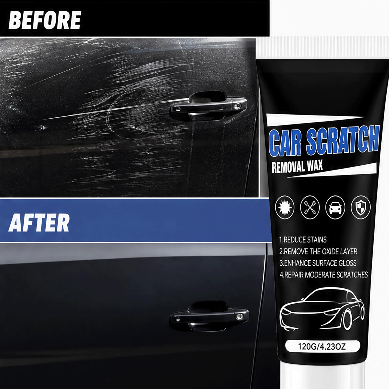 Car Scratch Repair Paste Wax Kit - Universal Car Paint Scratch Repair Polish & Surface Restoration Paste, Quick Restore Shine & Color, DIY Hand Polishing mit Schwamm & Handtuch, (3 STÜCKE)