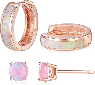 Opal Stud Huggie Hoop Earrings