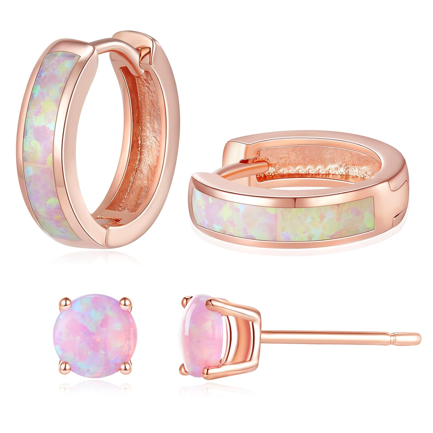 Opal Stud Huggie Hoop Earrings Hypoallergenic 14K Gold Silver Rose Gold Plated Small Hoop Earrings for Women Sensitive