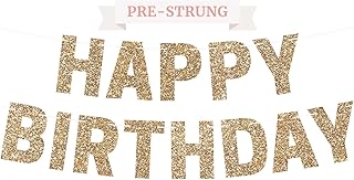 Pre-Strung Happy Birthday Banner - NO DIY - Gold Glitter Birthday Party Banner For Men & Women - Pre-Strung Garland on 8 ft Strands - Gold Birthday Party Decorations & Decor. Did we mention no DIY?