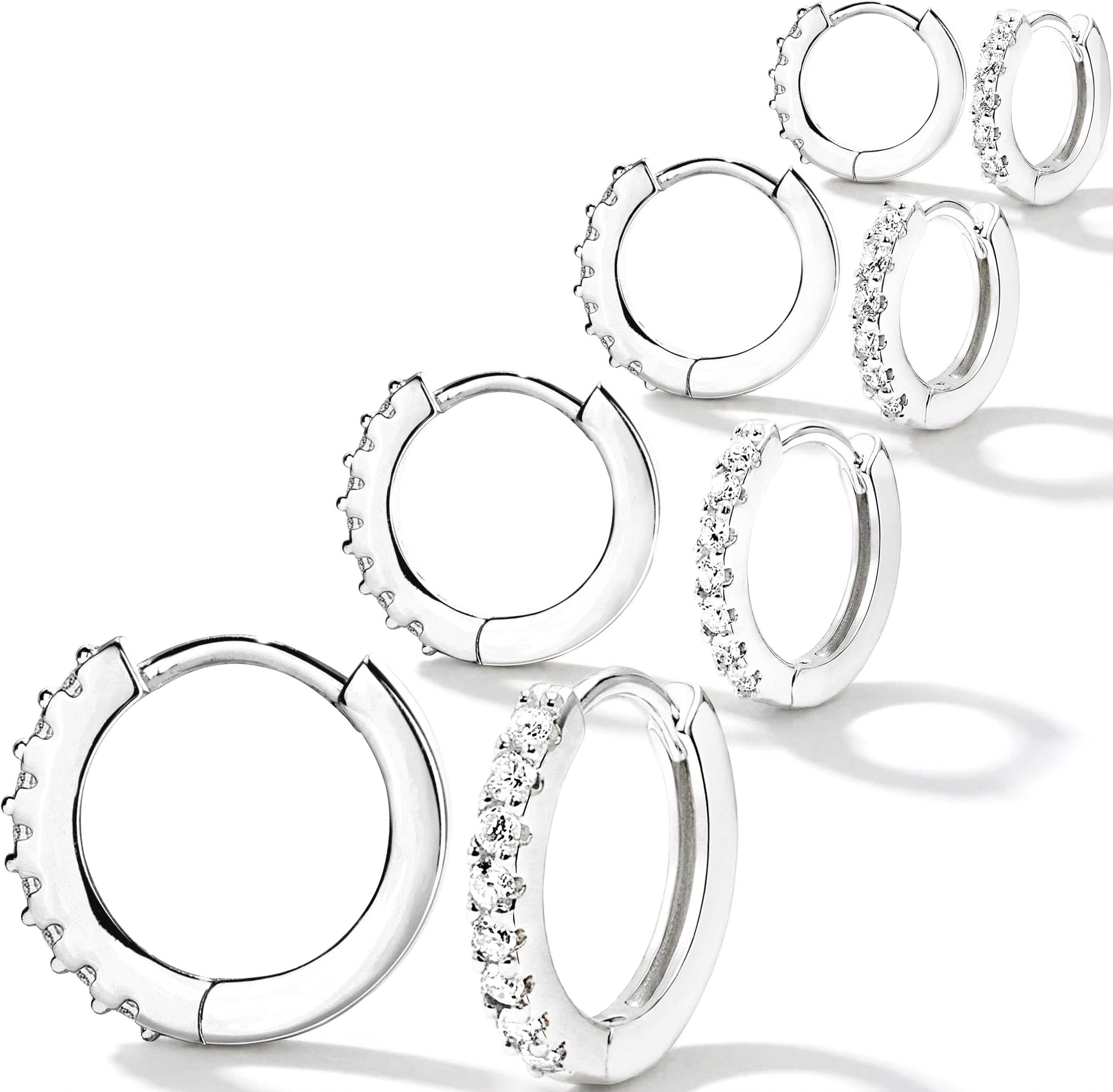 S925 Sterling Silver Cartilage Hoop Earrings for Women,Dainty Small Tragus Helix Conch Huggie Hoop Earring Set for Multiple Piercing,Cute Mini Tiny Cubic Zirconia Earring for Jewelry Gifts Hypoallergenic