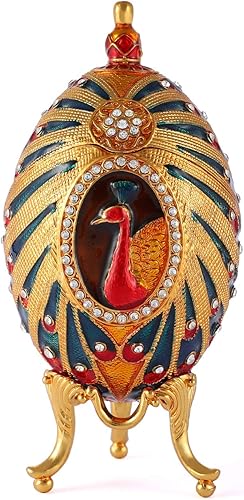 QIFU Caja de joyería pintada a mano con esmalte rico y diamantes de imitación brillantes, regalo único, decoración del hogar, día de Pascua