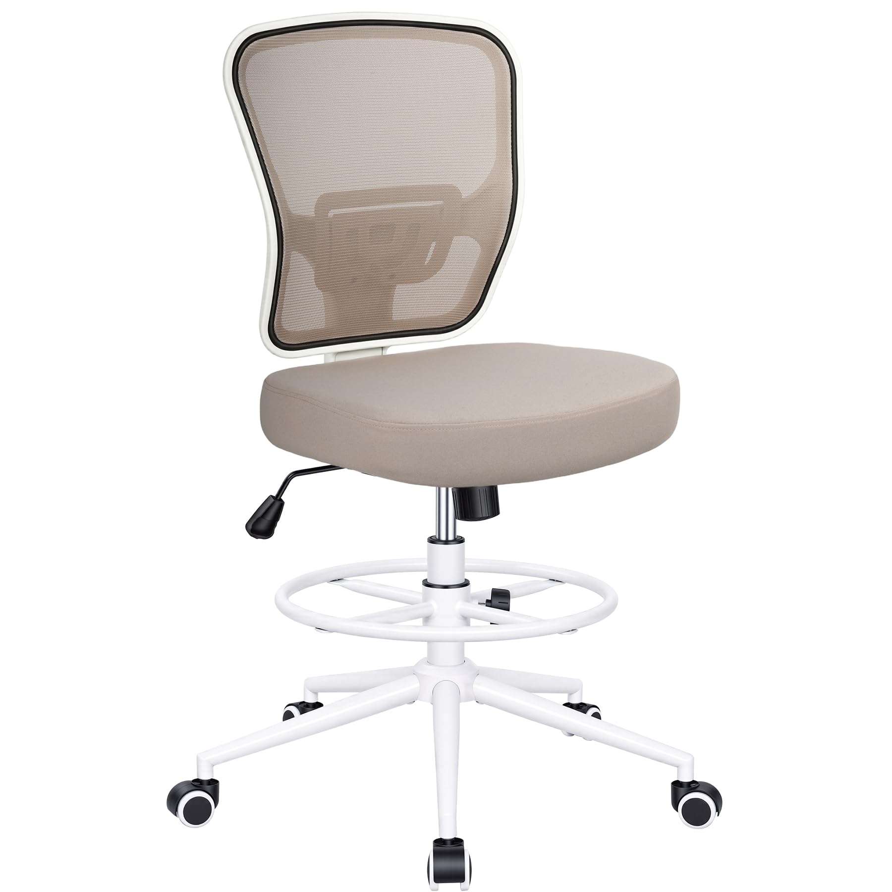 Armless Drafting Chair Tall Office Chair for Standing Desk - Adjustable Height Mesh Ergonomic Stool with Foot Ring, Rolling Counter Height Computer