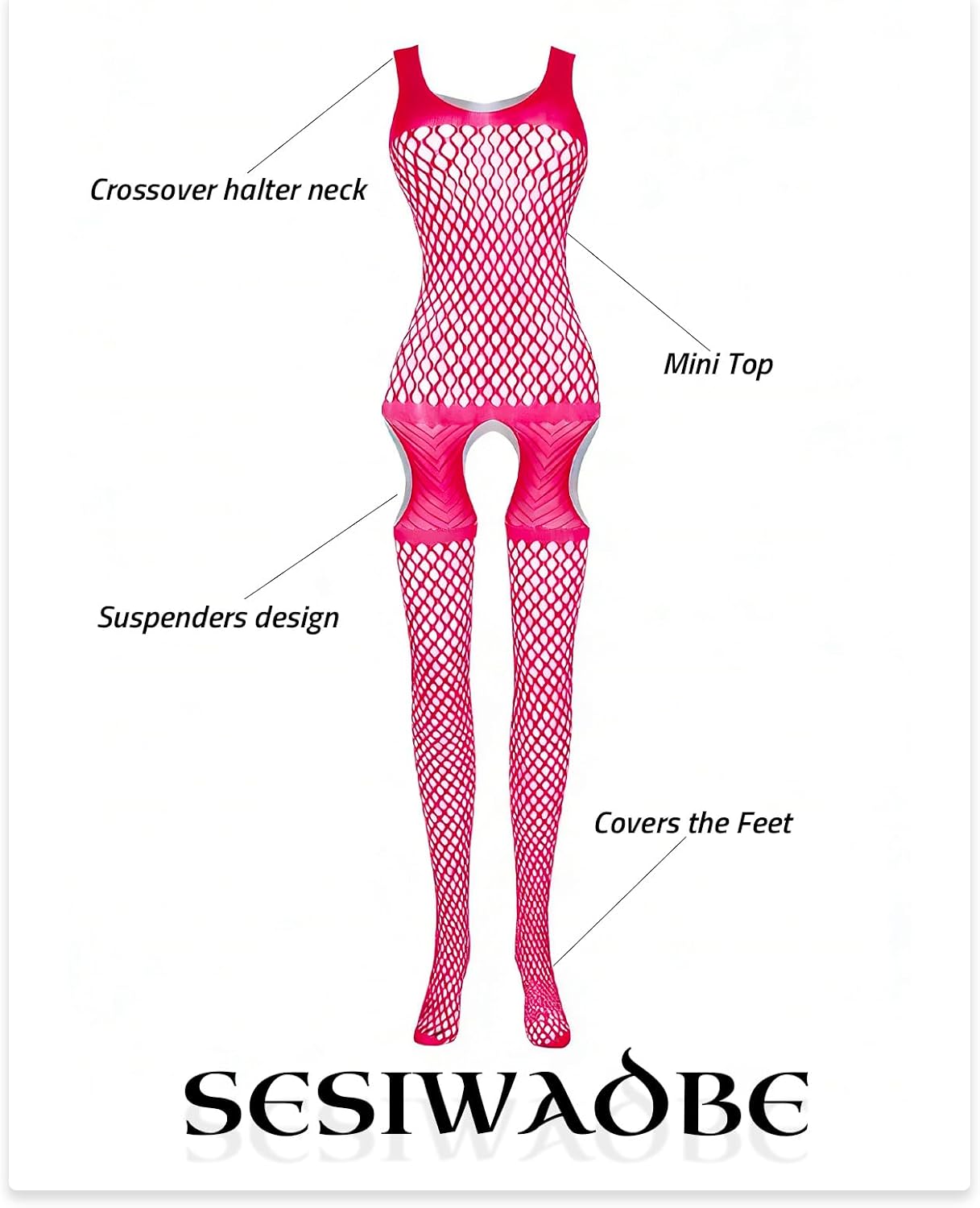 Sesiwadbe Lingerie for Women Bodystocking Attached Thigh High Stockings One Piece Bobydoll Bodysuit Sexy Tights