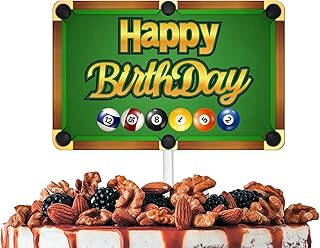 Gold Glitter Happy Birthday Cake Topper Cheer to Billiards Sport Theme Decorations Men Boys Girls Happy Birthday Decor Supplies