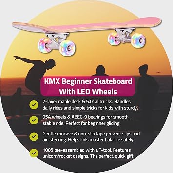 KMX Complete Beginner Skateboard with Cool Graphic + Skate Tool