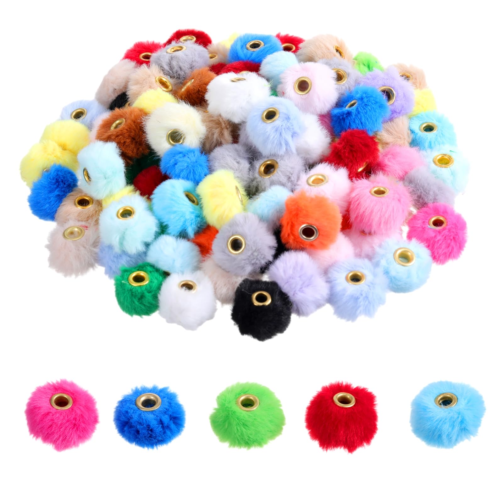 Photo 1 of 100 PCS Pom Pom Beads, Mixed Color Soft Puff Beads for Pens, Fuzzy Spacers for Beaded Pens, Faux Fur Pom for Bracelet Beaded Pen Jewelry Key Chain DIY Crafts Gifts Accessories(Random Mixed Color)