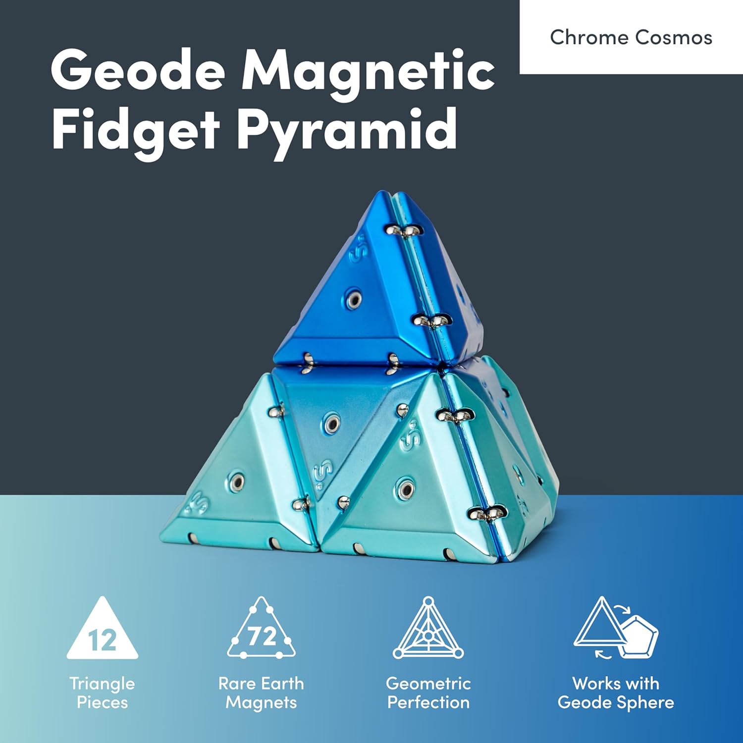 Speks Geode Magnetic Fidget Toy | Sensory Desk Toy for Adults & Teens 14+ | Stress Relief Gift | Pyramid, Chrome Blue
