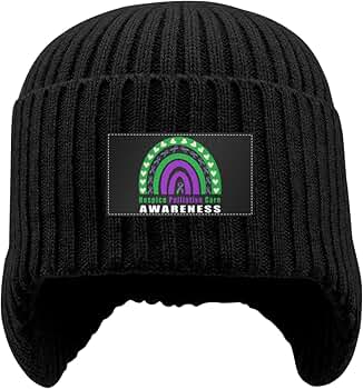 Beanie Knit Hat with Earflaps for Men Women Hospice Palliative