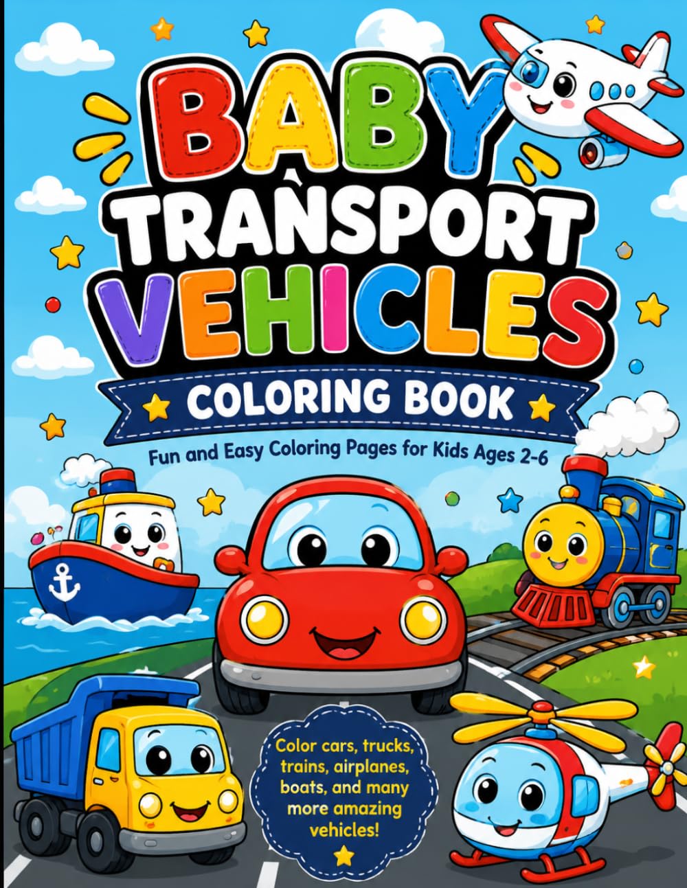 My First Vehicle Colouring Book: Fun Cars, Trucks, Trains, Planes, Boats and More for Toddlers and Preschool Kids Ages 2–6