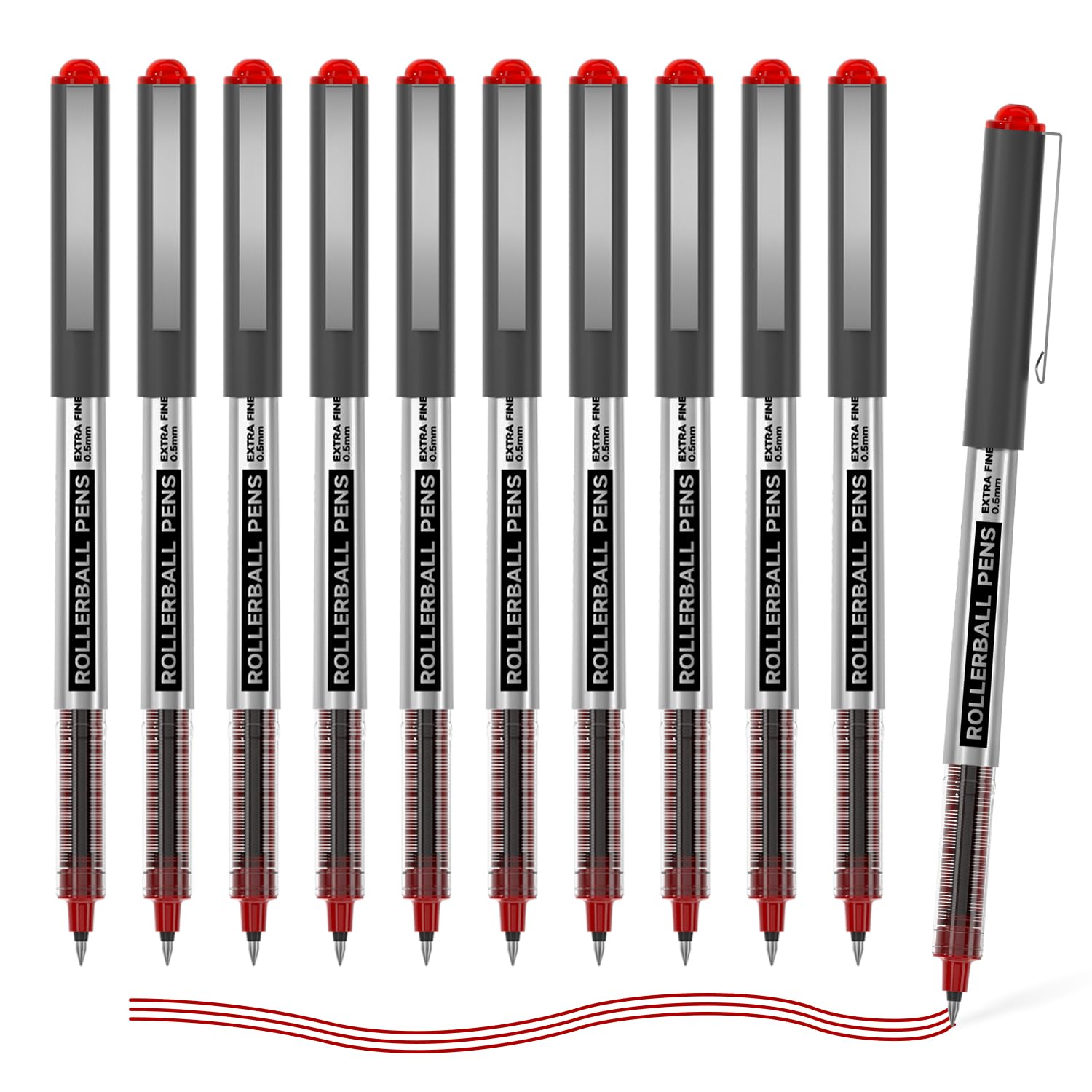 Shuttle Art Rollerball Pens 10 Pack Red Liquid Ink Pens 0 5mm Extra Fine Point Quick Drying for
