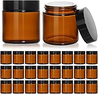 KEYWING 4oz Amber Glass Jars with Black Lids & Inner Liners, 24 Pack - Leak-Proof Cosmetic Containers for Lotions, Ointments, Powders