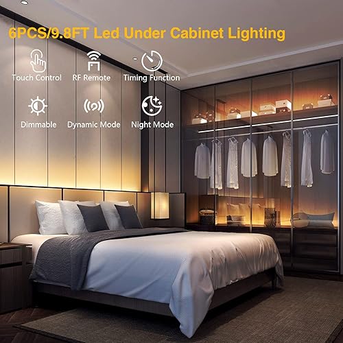 Miniatura 3 de DAYBETTER Kit de iluminación para debajo del gabinete, 6 tiras de luces LED con control remoto, regulador de intensidad y adaptador, regulables para