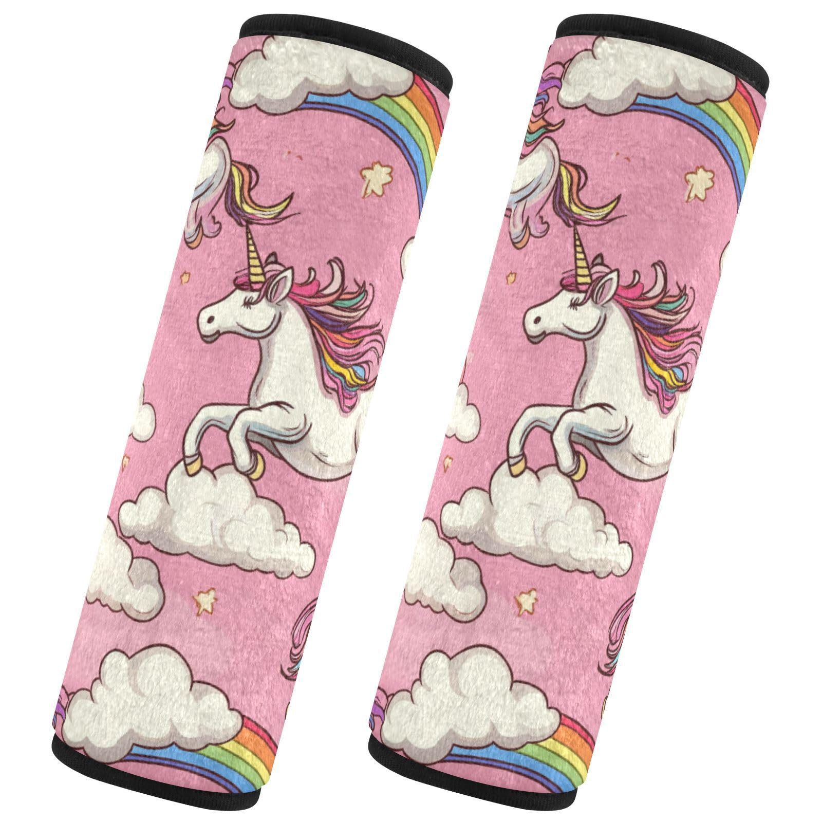 Seat Belt Covers 2 Pack Cute Unicorns Car Seats Strap Covers Super Soft Rainbows Pink Car Seats Neck Cover for Boys Girls Adults Babies S