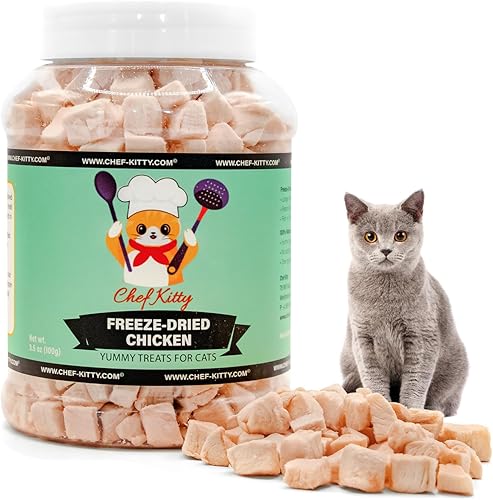 Chef Kitty Golosinas liofilizadas para gatos y perros, totalmente naturales, de un solo ingrediente, altas en proteínas, sin granos (cubos de pollo)