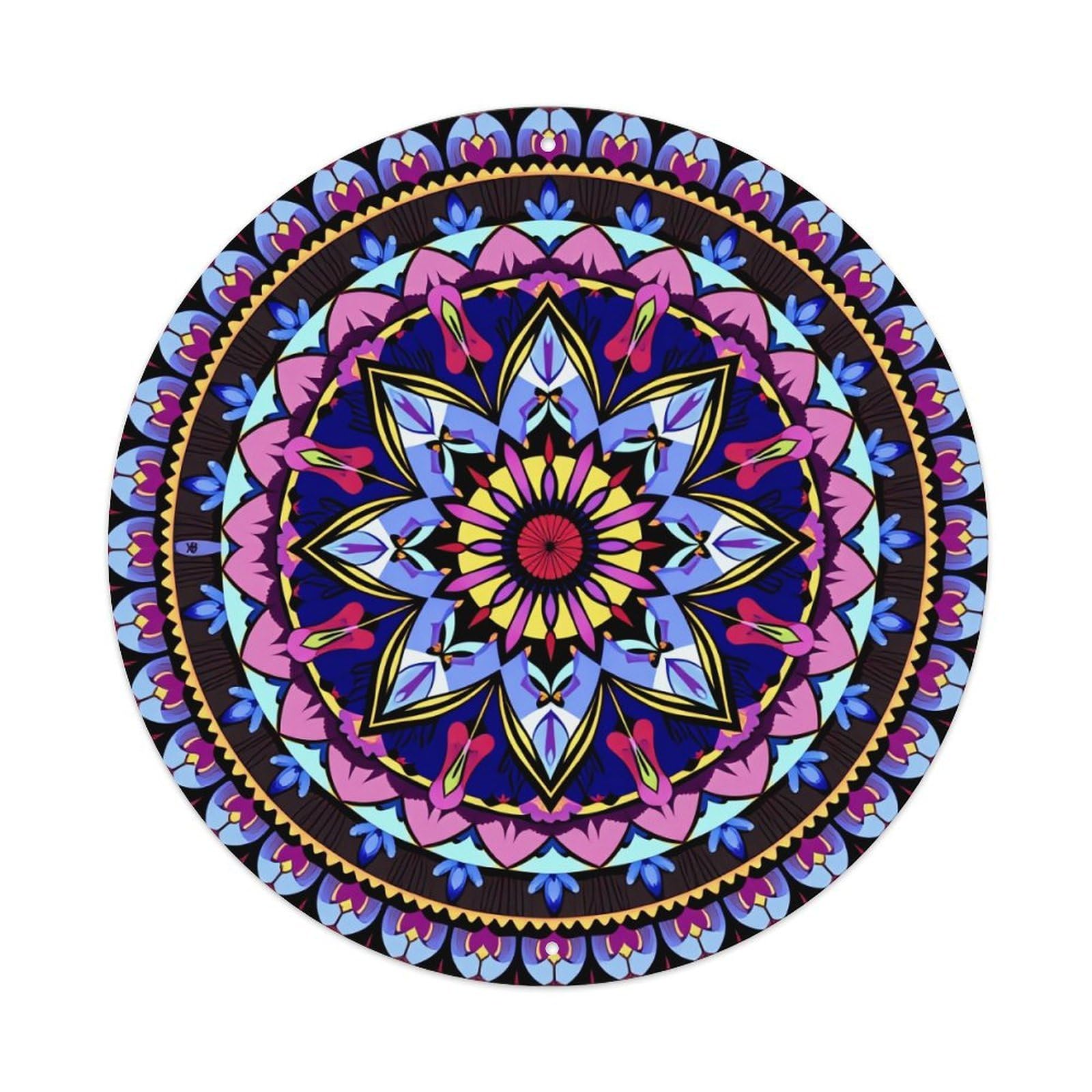 Colorful Geometric Floral Mandala Design Round Tin Sign Vintage Metal Poster, Home Bar Garage Man Cave Cafe Indoor & Outdoor Wall Decoration 8x8Inches