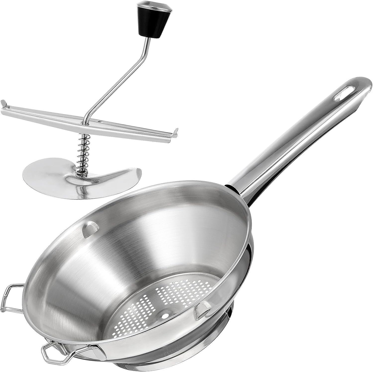 Uonlytech Manual Stainless Steel Potato Ricer Masher Handheld Food Pressing Tool for Kitchen Cooking and Vegetable Mashing, Single Piece Silver Fruit Masher