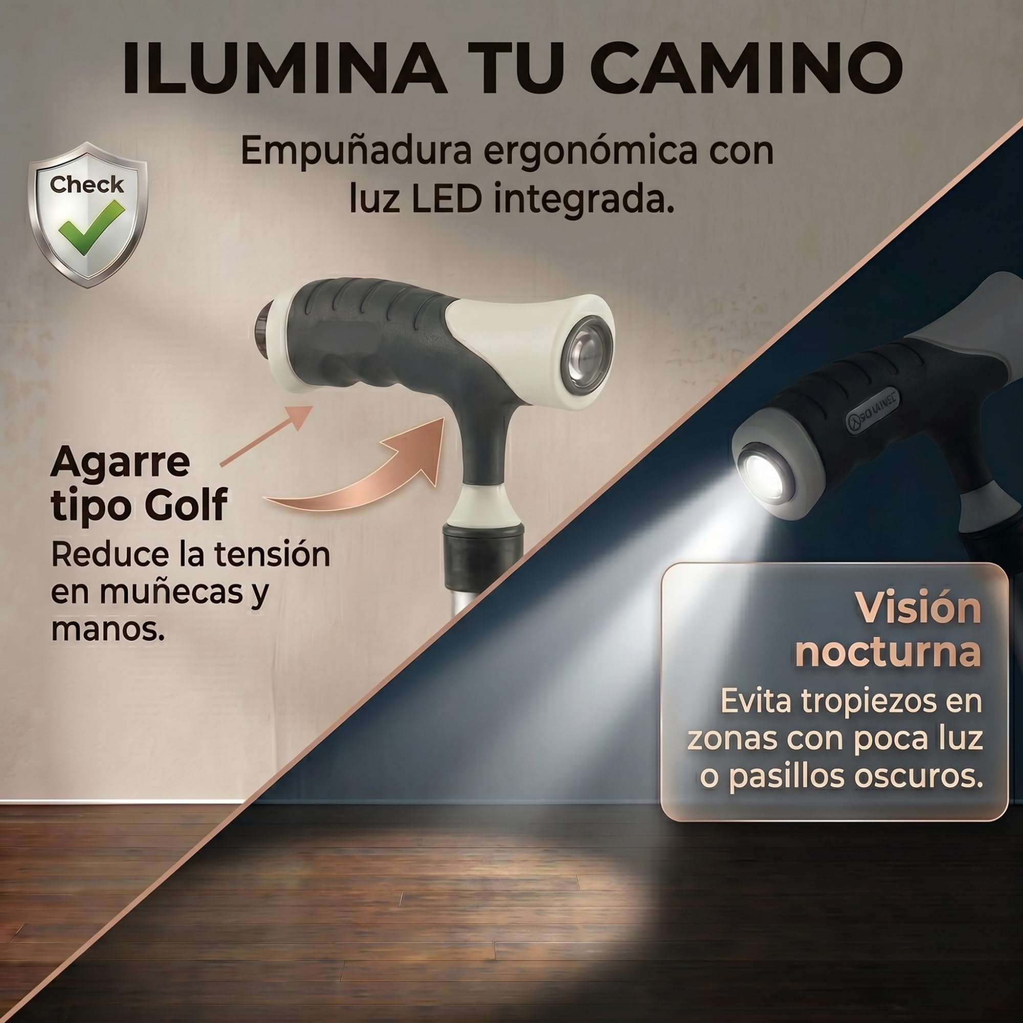 Bastón con Asiento Plegable - Silla portátil Ligera para Descansar piernas y Rodillas, Bastón para Personas Mayores con luz LED y 3 Patas Antideslizantes, Ideal Paseos y Compras, Negro