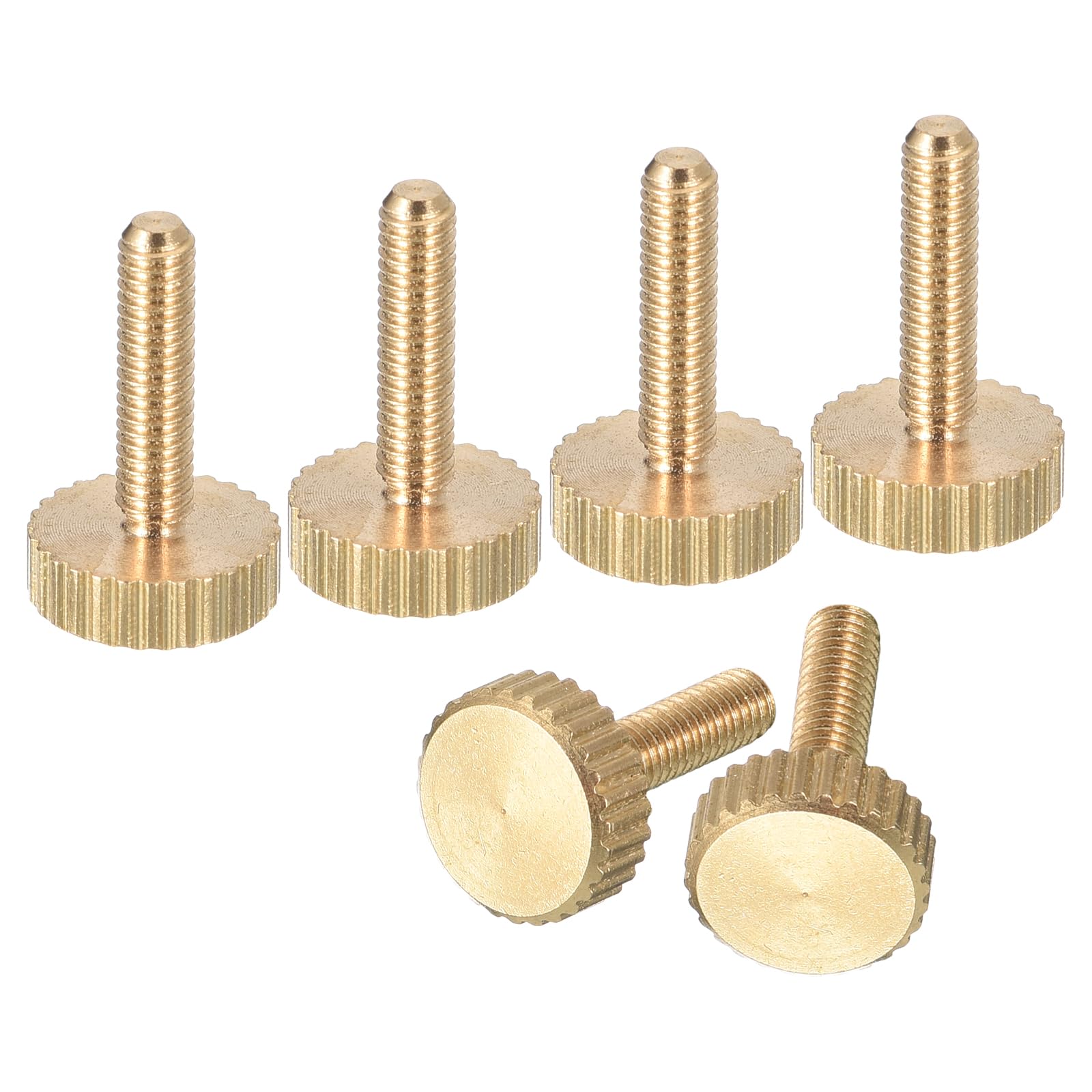 sourcing map M3x12mm Knurled Thumb Screws, 6pcs Flat Knurled Head Fully Threaded Brass Thumb Screws Bolts Grip Knobs Fasteners