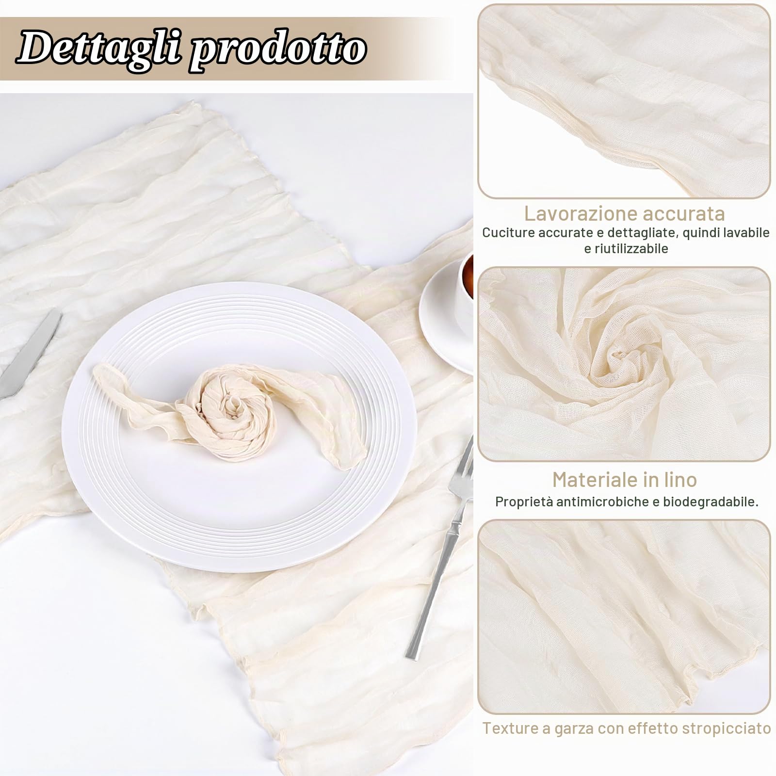 LALAGO 50pz 50cm Tovagliolo di Garza Beige, Tovaglioli di Stoffa a Grinze, Vintage Boho Mano Tinta Cotone Piazza Tovaglioli Grinzoso, Rustico Bohemien per Feste, Ricevimenti, Feste di Nozze