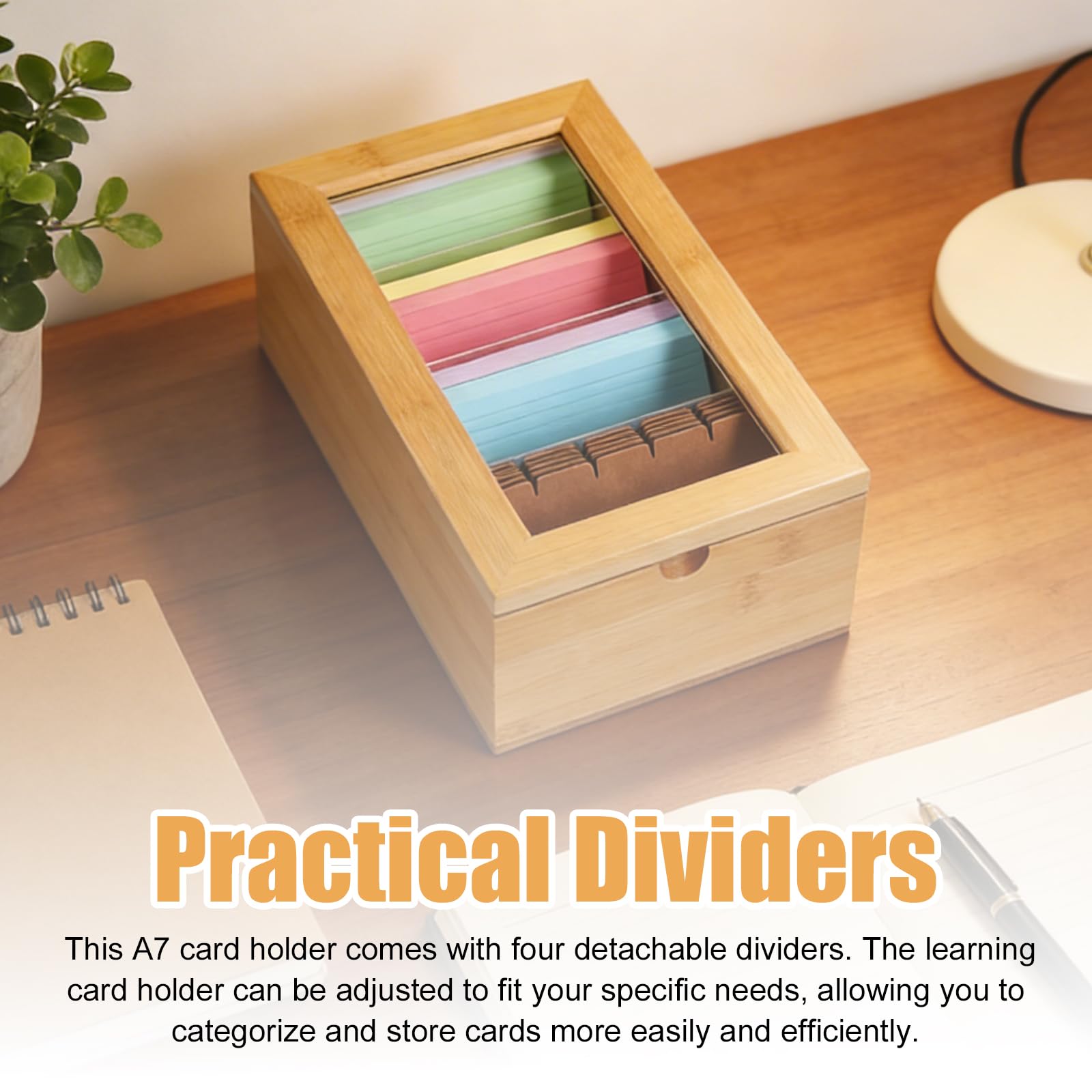 BAIFULAI Cajas de madera para tarjetas A7, 25,4 x 15 x 10 cm, con tapa, con 300 tarjetas de aprendizaje, fichas de vocabulario, caja de madera para oficina, escuelas y hogares