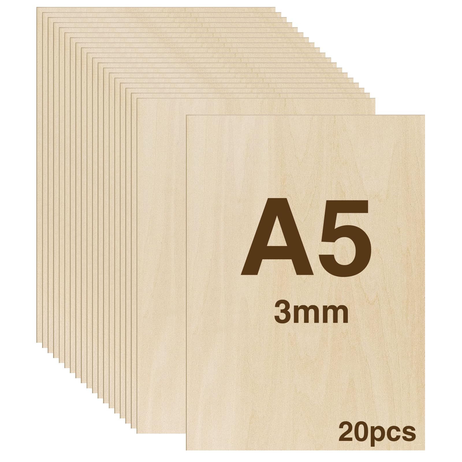 WISYOK 20pcs A5 Plywood Sheets, 210x150*3mm Basswood Sheet, Unfinished Plywood Board for Crafts, DIY, Wood Engraving, Laser Projects, Model Making, Decoration, Paintings