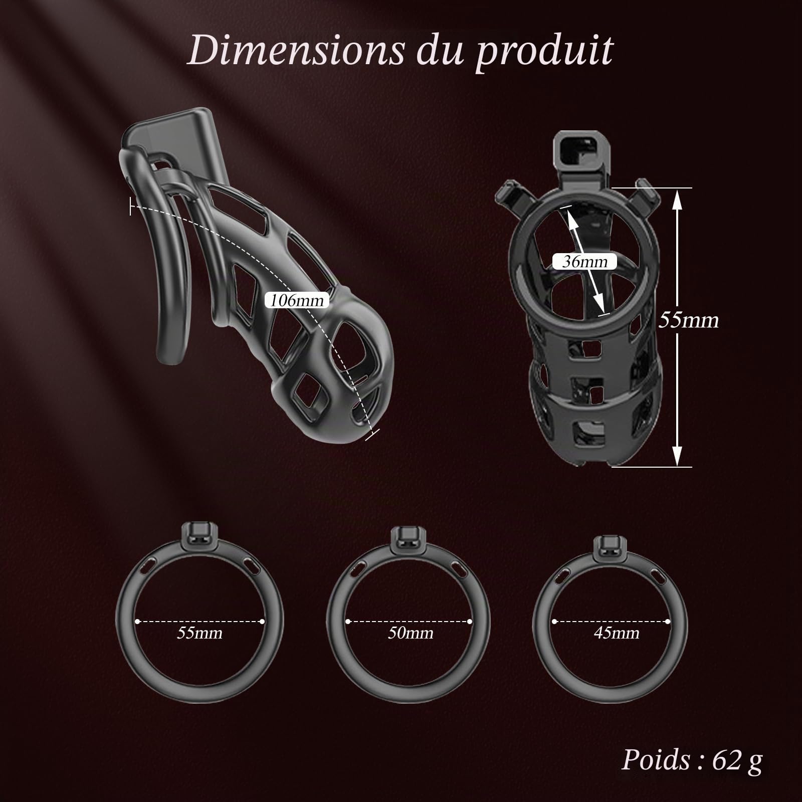 8.0 Cages de Chasteté Chastity Cage Male,Résine 3D Cages de Chastete,Avec 3 Tailles Anneaux de Pénis & Serrure Invisible,Ceintures de Chasteté,Cage à Pénis pour Hommes (L)