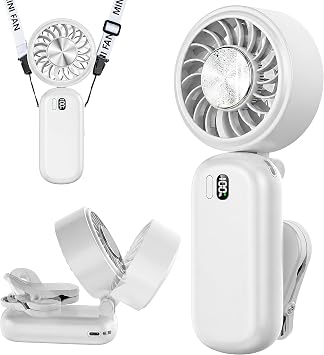 Portable Handheld Turbo Fan with Ice Cooler, Clip-On Mini Fan for Umbrella, 5 Speeds, 4000mAh Battery & Up to12H, LED Display, Rechargeable, Gift for women, Summer Travel Essential White