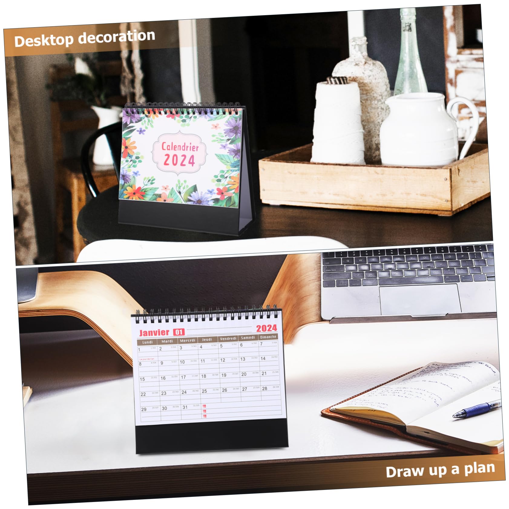 SHINEOFI 4pezzi Calendario Da Tavolo Stili Diversi Design Doppia Rilegatura Accessorio Da Ufficio Indipendente Per Casa e Ufficio Utile Per Pianificazione e Organizzazione