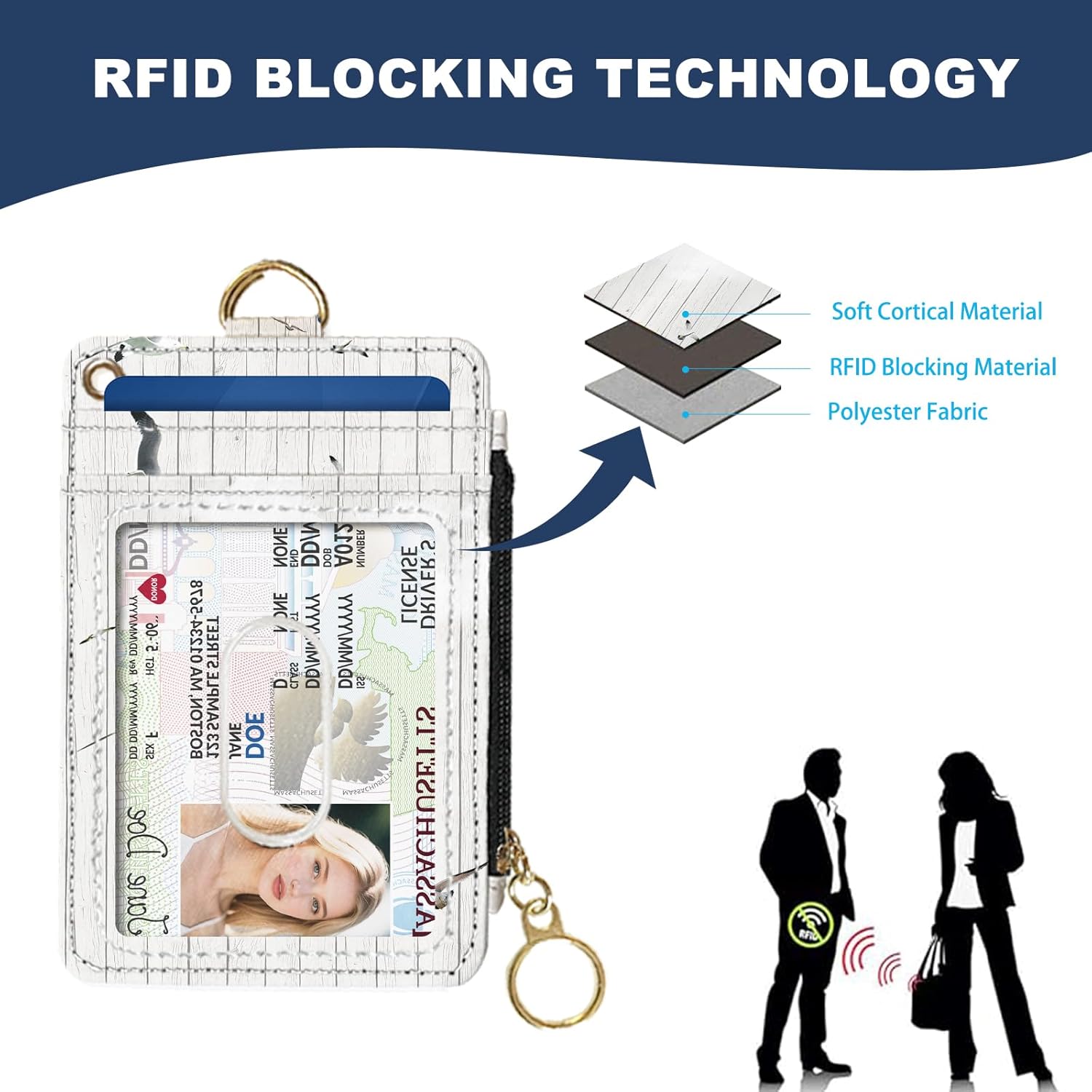 Slim Wallet Credit Card Holder, Cat Fishing, RFID Wallet Women Cute Small Front Pocket Wallet With Zipper, PU Leather Thin travel RFID Blocking Card Case ID Window,Ladies Gifts - Image 4