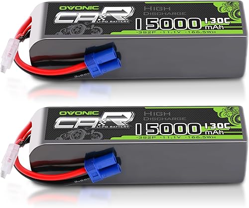 OVONIC 3S LiPo Batería 15000mAh 11.1V 130C RC Batería con conector EC5 (paquete de 2)