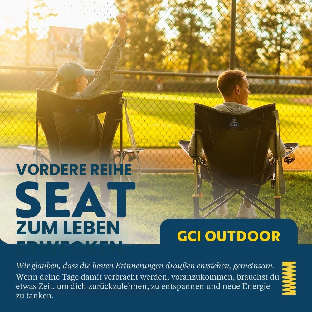 GCI Outdoor Comfort Pro Rocker Campingstuhl | Tragbarer klappbarer Schaukelstuhl mit robusten Armlehnen & Getränkehalter Königsblau
