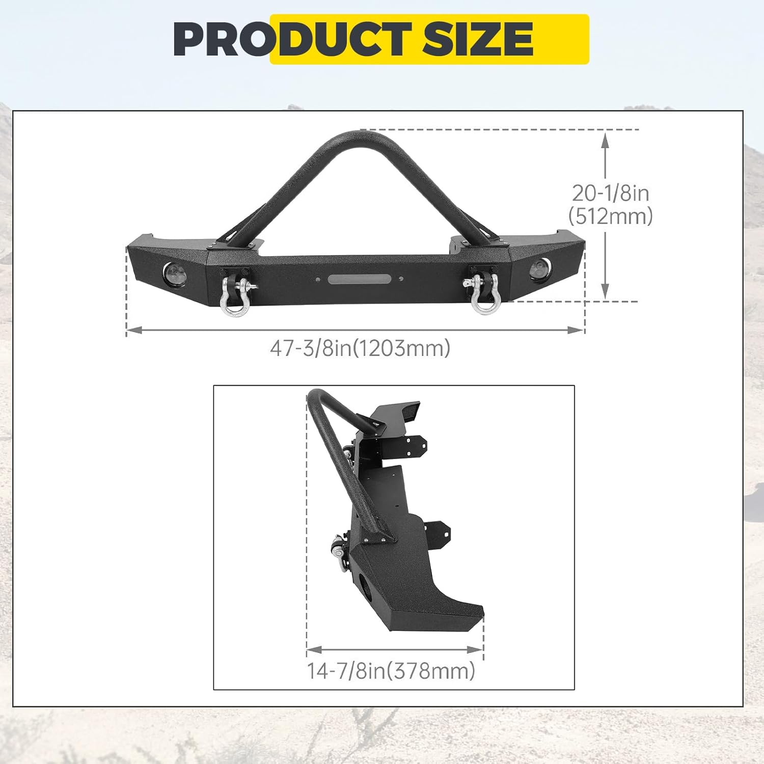 KUAFU Front Bumper Compatible with 1984-2001 Jeep Cherokee XJ Jeep Comanche MJ w/Fog Lights & Winch Plate & D rings Steel Black