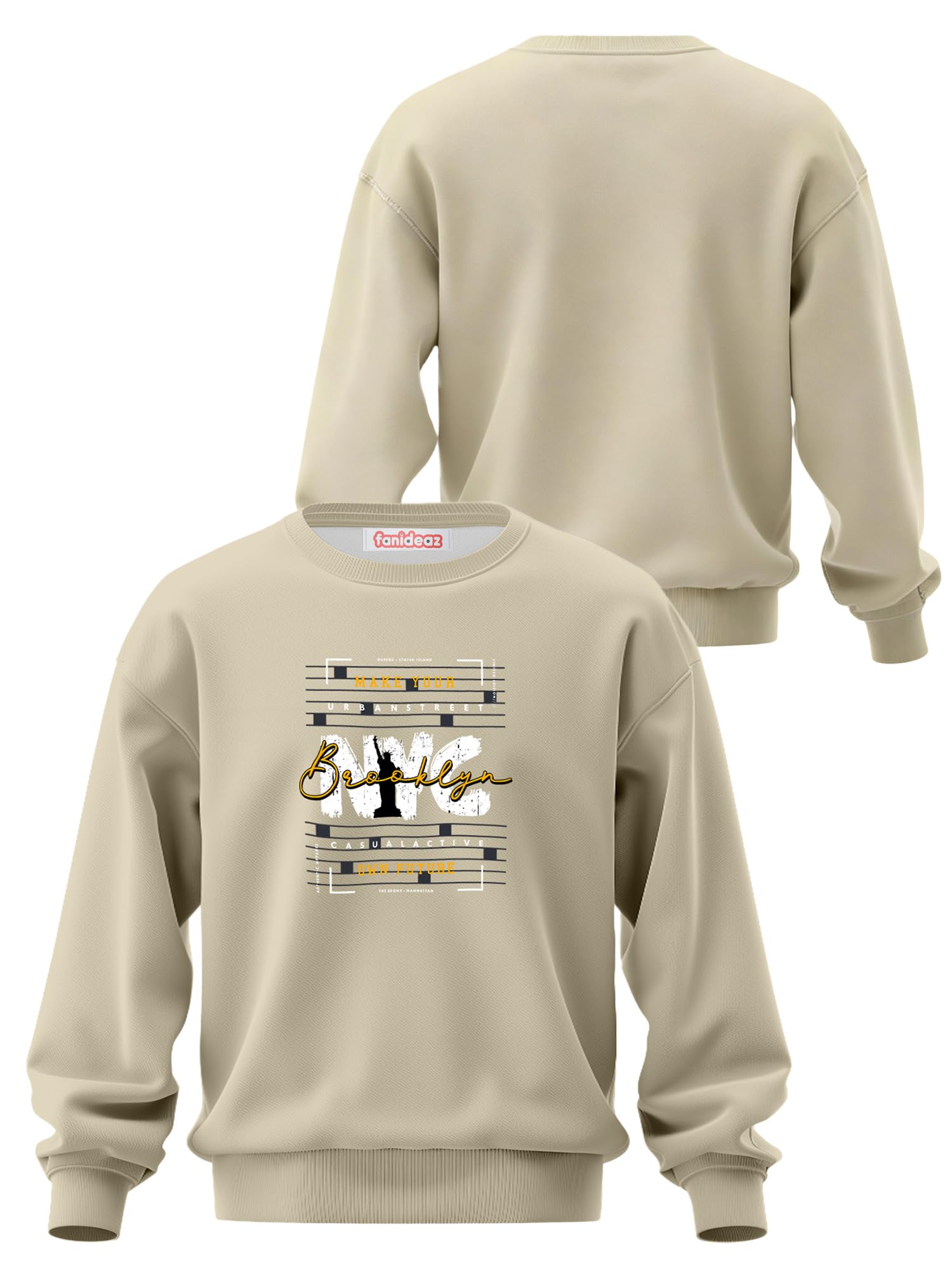 Global Desi Mens Regular Fit Sweatshirt for Men Premium Branded Cotton Sweatshirts for Man Stylish Mens Sweatshirts Full Sleeve Casual Wear in neutral