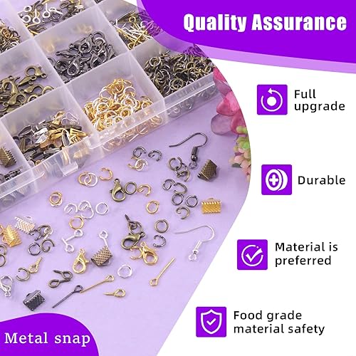 Miniatura 5 de Swpeet Kit de 1470 piezas de suministros para hacer joyas con herramientas de fabricación de joyas, 3 alicates de joyería de colores y alambres de