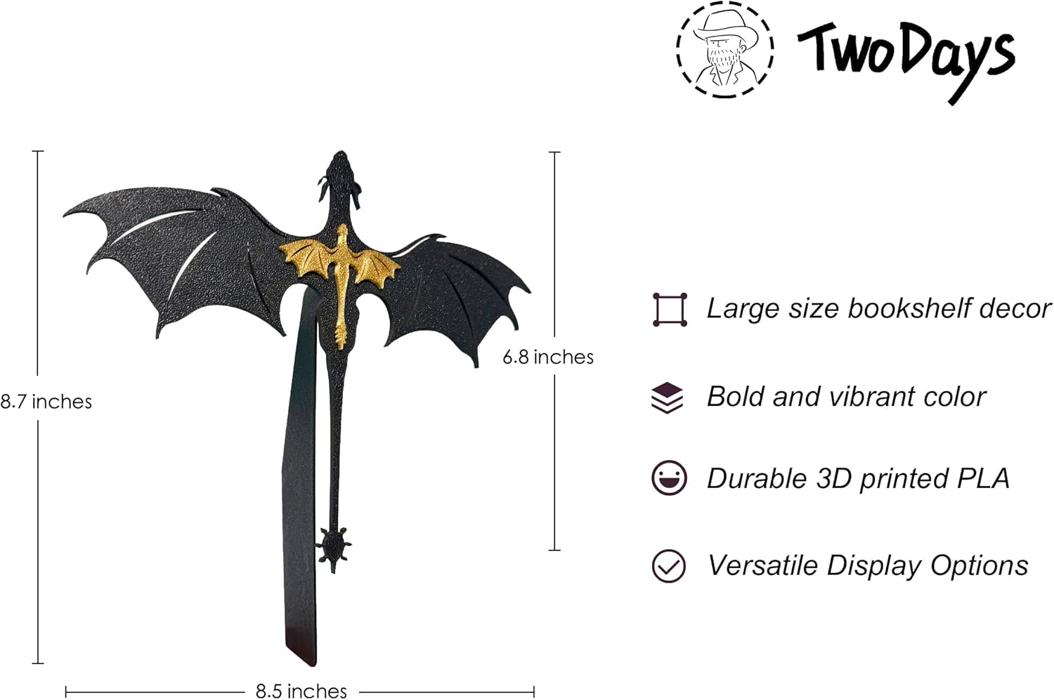 TwoDays Dragon Wing Inspired Bookshelf Display Decor - Romantasy Romance Merch, Fantasy Book Accessories Merchandise, Gifts for Bookish Book Lovers Library (8.5'' x 6.8'') - Image 2