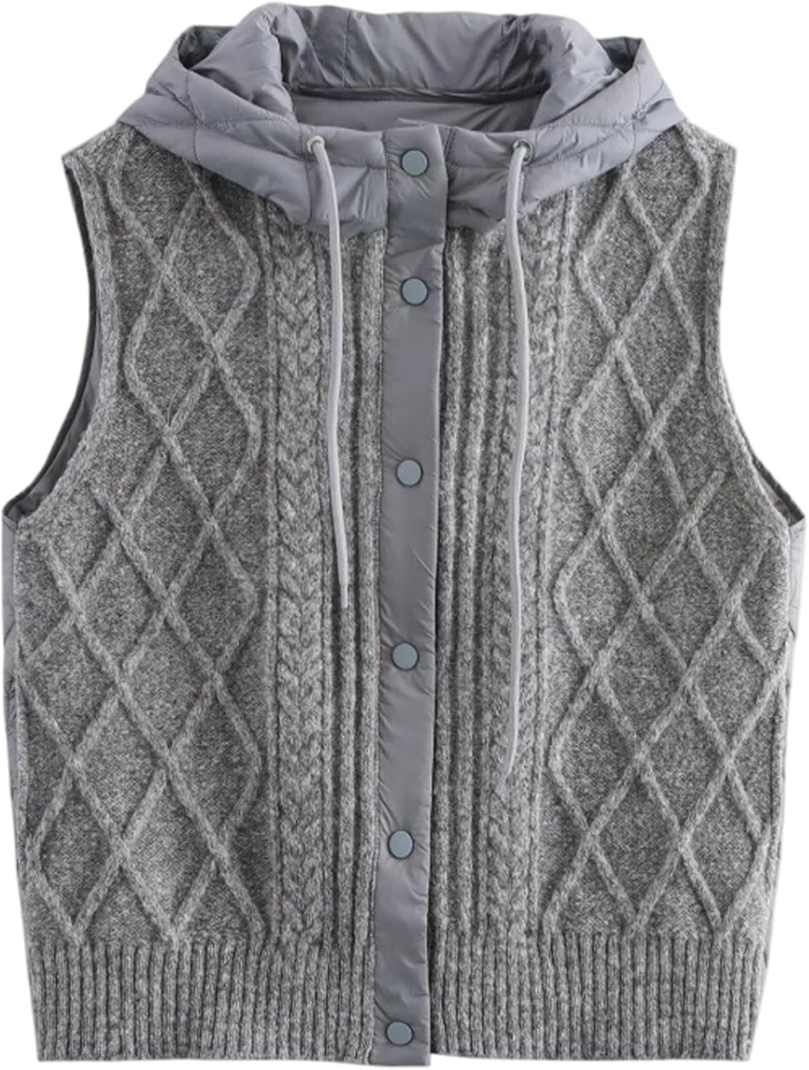 Hooded Vest for Women, Quilted Knit Puffer Back Sleeveless Jacket, Lightweight Warm Winter Vest