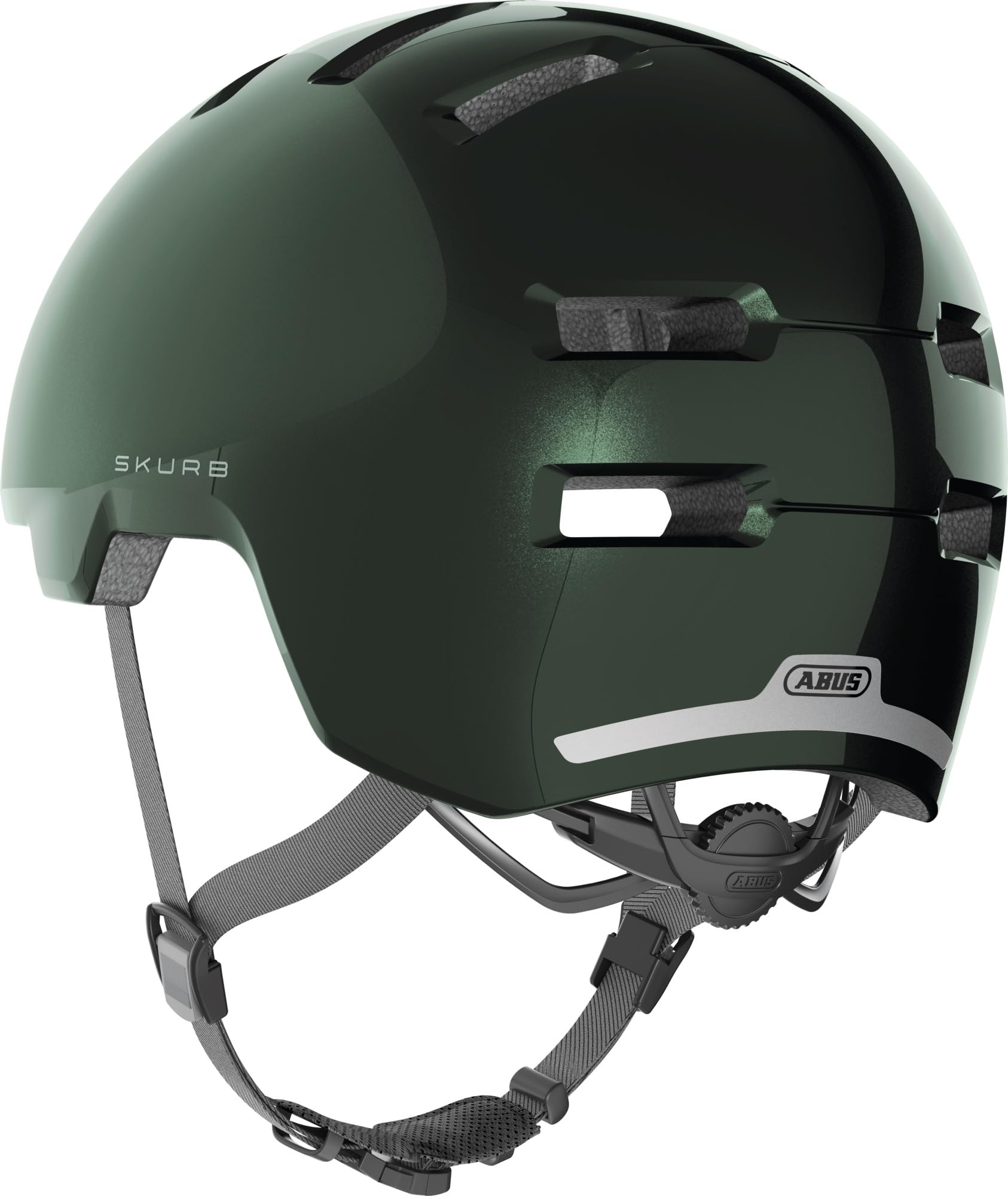 ABUS Skurb Casque Urbain, Vert, Taille M | Casque skate robuste, technologie In-Mold, réglable, place pour tresse, 12 aérations