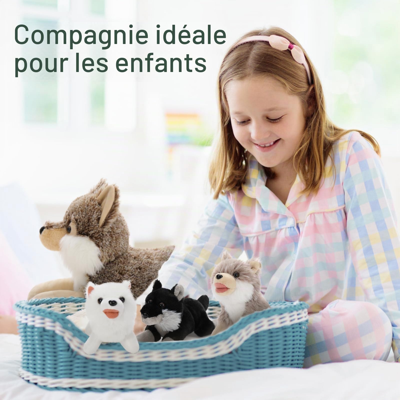 MorisMos Large Wolf Plush Toy 50 cm Fluffy Mom with 3 Babies