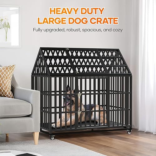 Miniatura 9 de kejector Jaulas para perros de alta resistencia de 52 pulgadas, jaula grande para perros de acero indestructible, a prueba de escape, jaula de alta