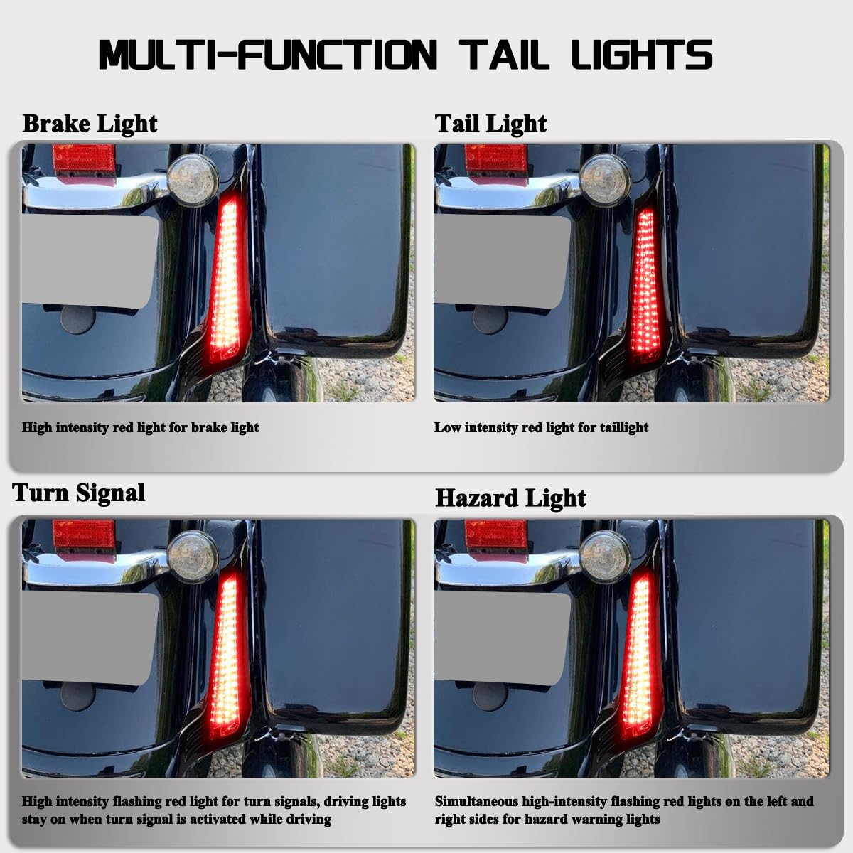 MotoParAcc Smoked Fascia Panels Filler LED Brake Tail Lights, Auxiliary Support Insert Turn Signal Lights for Harley FLTRX Road Glide street glide Touring 2014-2023