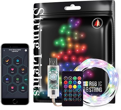 Miniatura 10 de WS2812B - Guirnalda de luces inteligentes de 33 pies, USB, Bluetooth, con temporizador y control remoto, sincronización de música, modos divertidos,