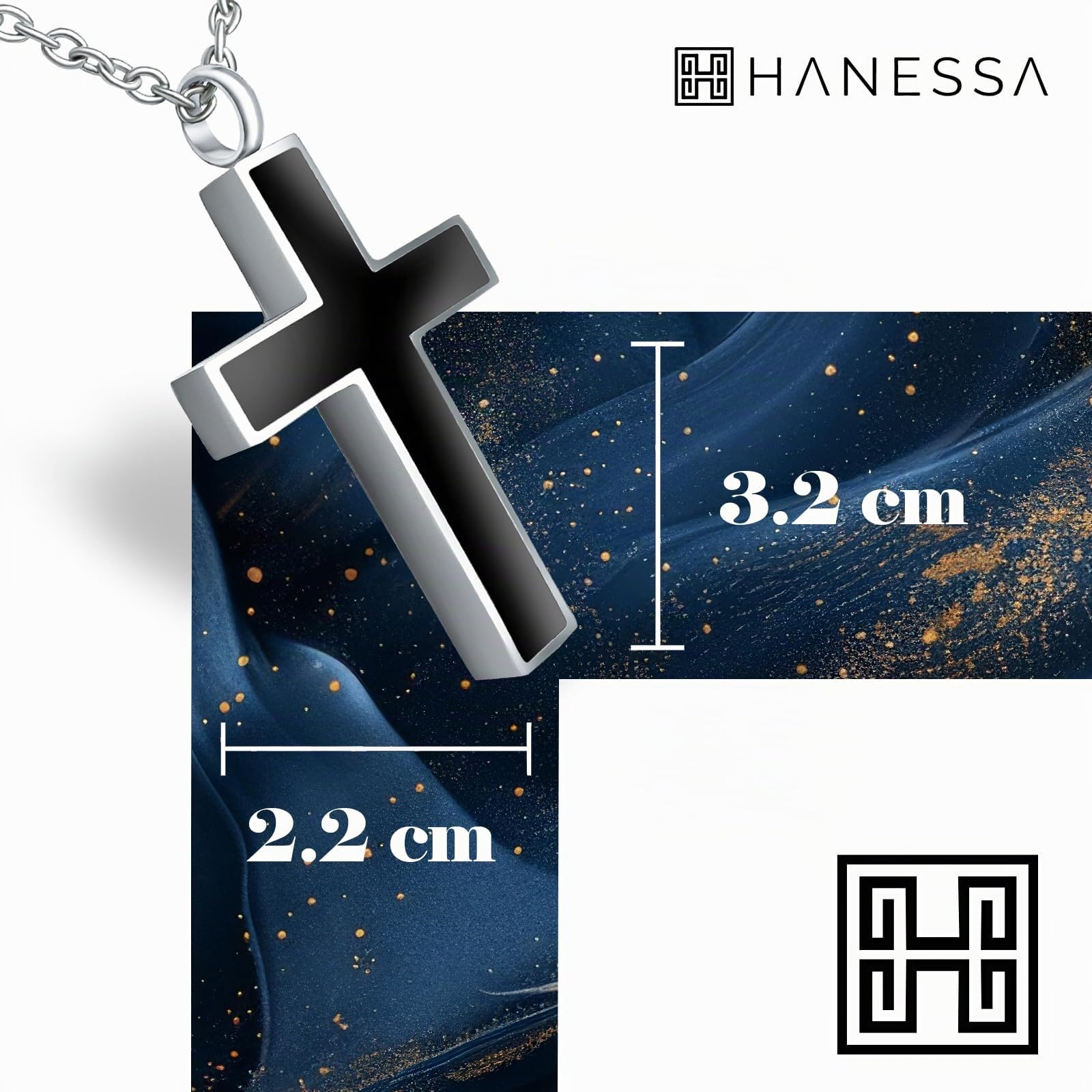Personalisierte Kette mit Gravur Edelstahl 50 cm mit Anhänger Kreuz Rückseite matt in silber schwarz - Personalisierte Halskette für Männer und Frauen - Personalisierter Schmuck Damen Herren