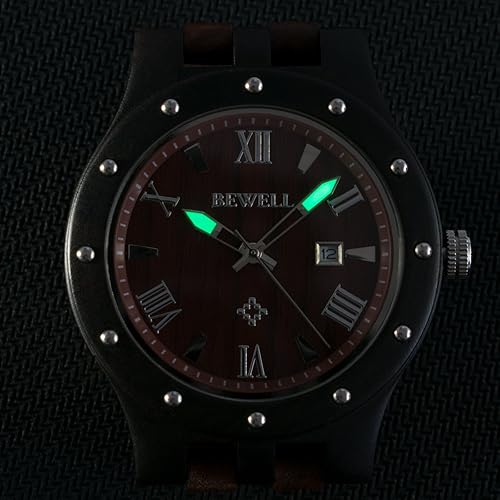 Miniatura 6 de Bewell Reloj de pulsera luminoso de cuarzo analógico hecho a mano para hombre