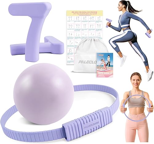 Miniatura 8 de Juego de anillos de pilates, kit esencial de pilates con anillo de pilates y pelota, 2.2 libras *2 mancuernas ergonómicas en forma de 7, bolsa