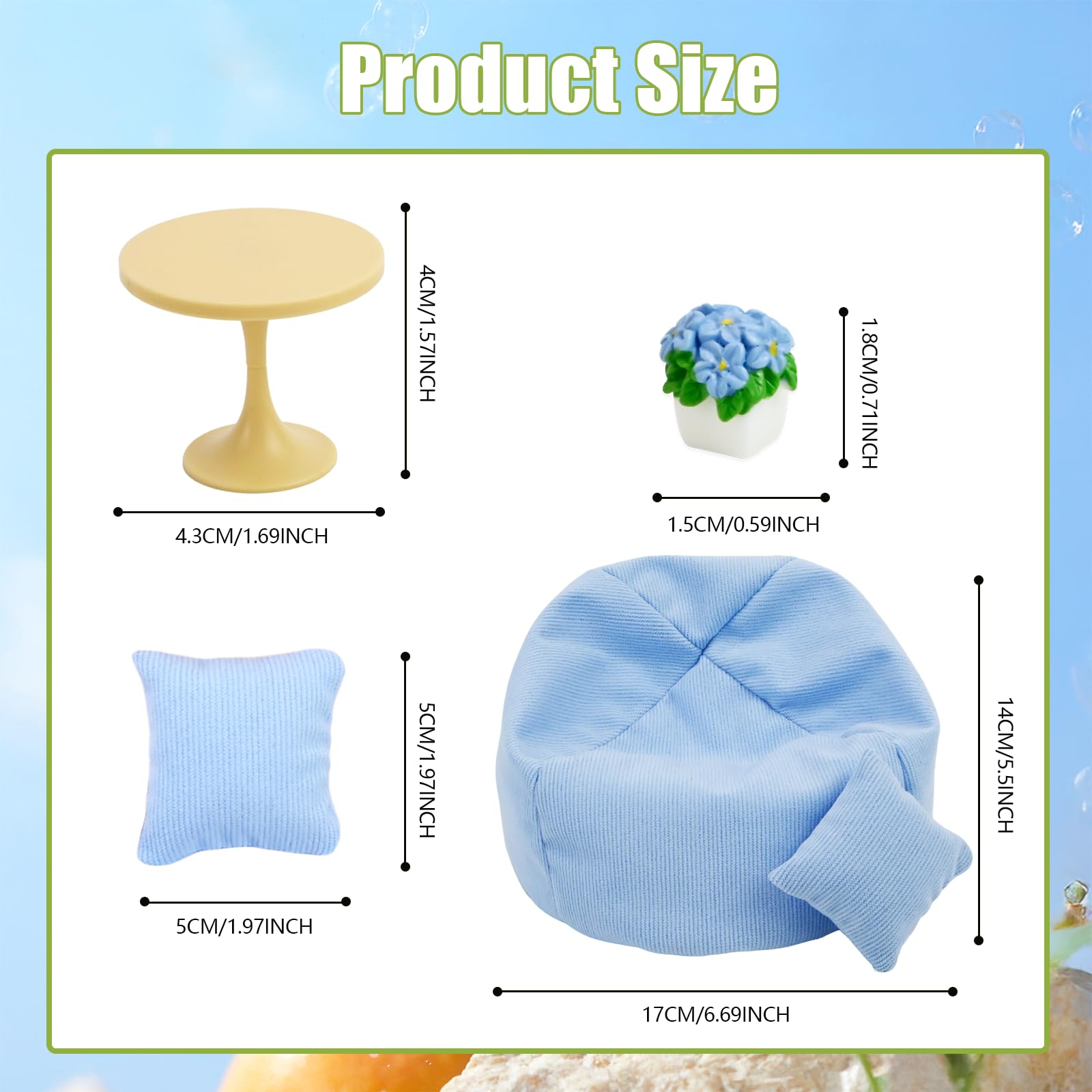 Mini Bean Bag Chair for 15-17cm Dolls Seat Soft Cute Sofa with Pillow Table - Image 4