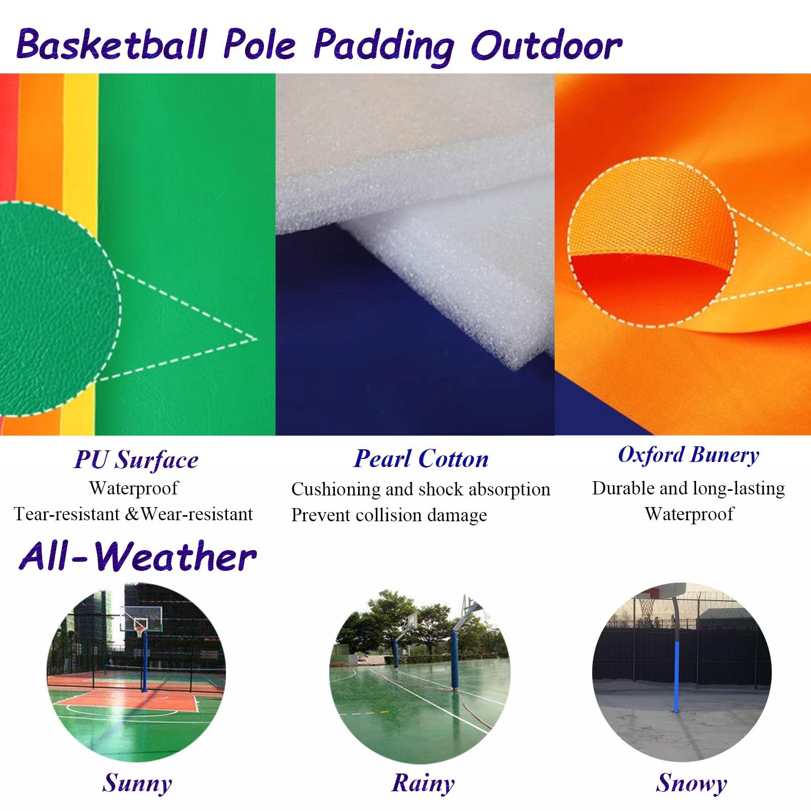 Rembourrage pour bâtons de basket-ball d'extérieur avec fermeture éclair, protection réglable pour la sécurité par tous les temps sur les buts, mâts de drapeau et balançoires